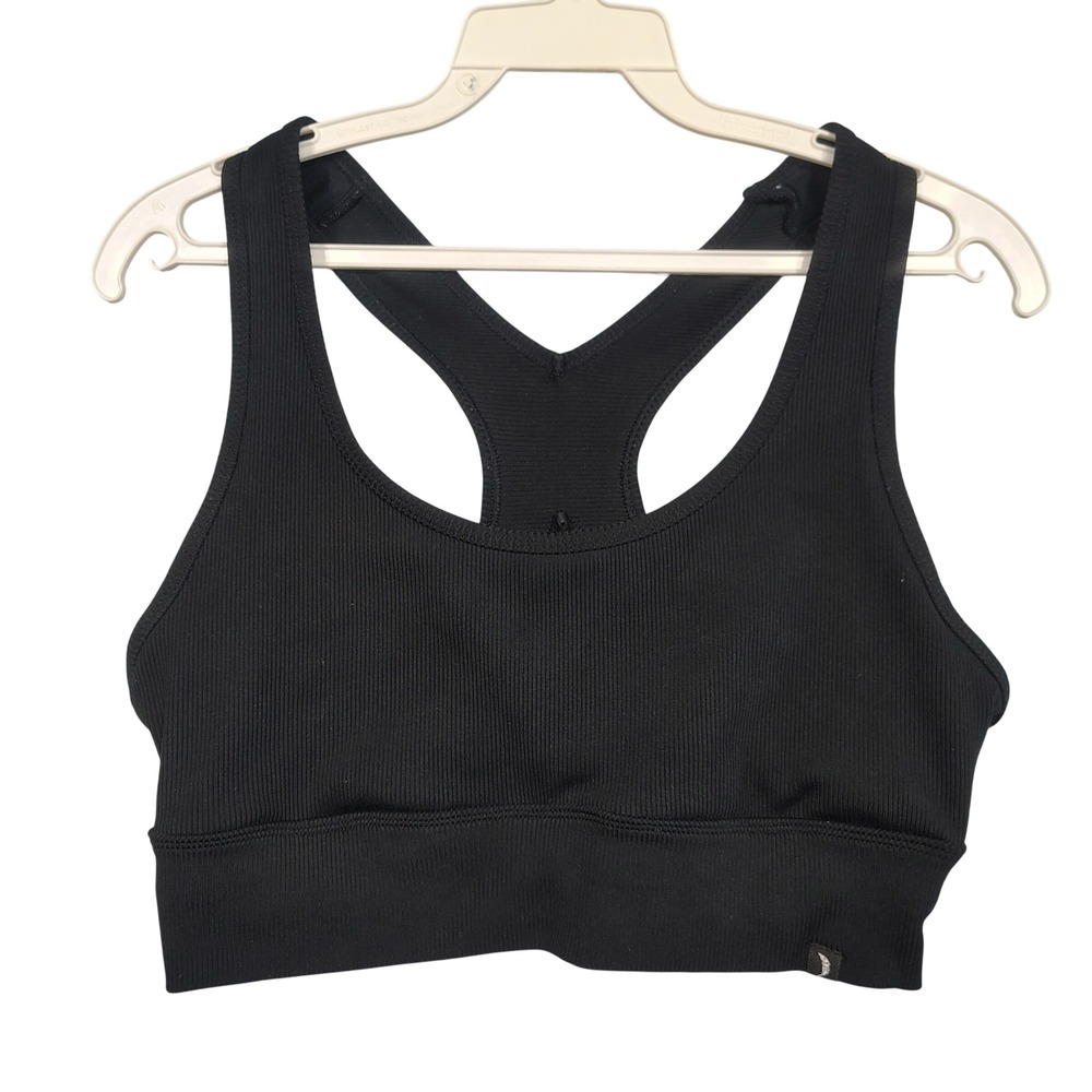 Jessica Simpson Sports Bra Womens M Ribbed Racerback Activewear Black Solid